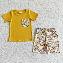 Load image into Gallery viewer, Baby boy back to school pocket shorts sets
