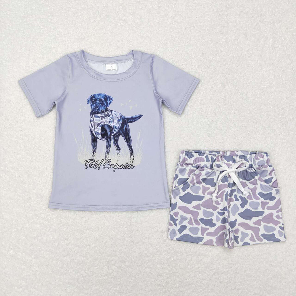 Baby Boys Dog Fild Companion Tops Grey Camo Shorts Clothes Sets