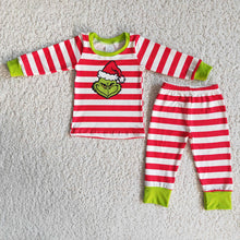 Load image into Gallery viewer, Boys Christmas stripe ruffle pajamas
