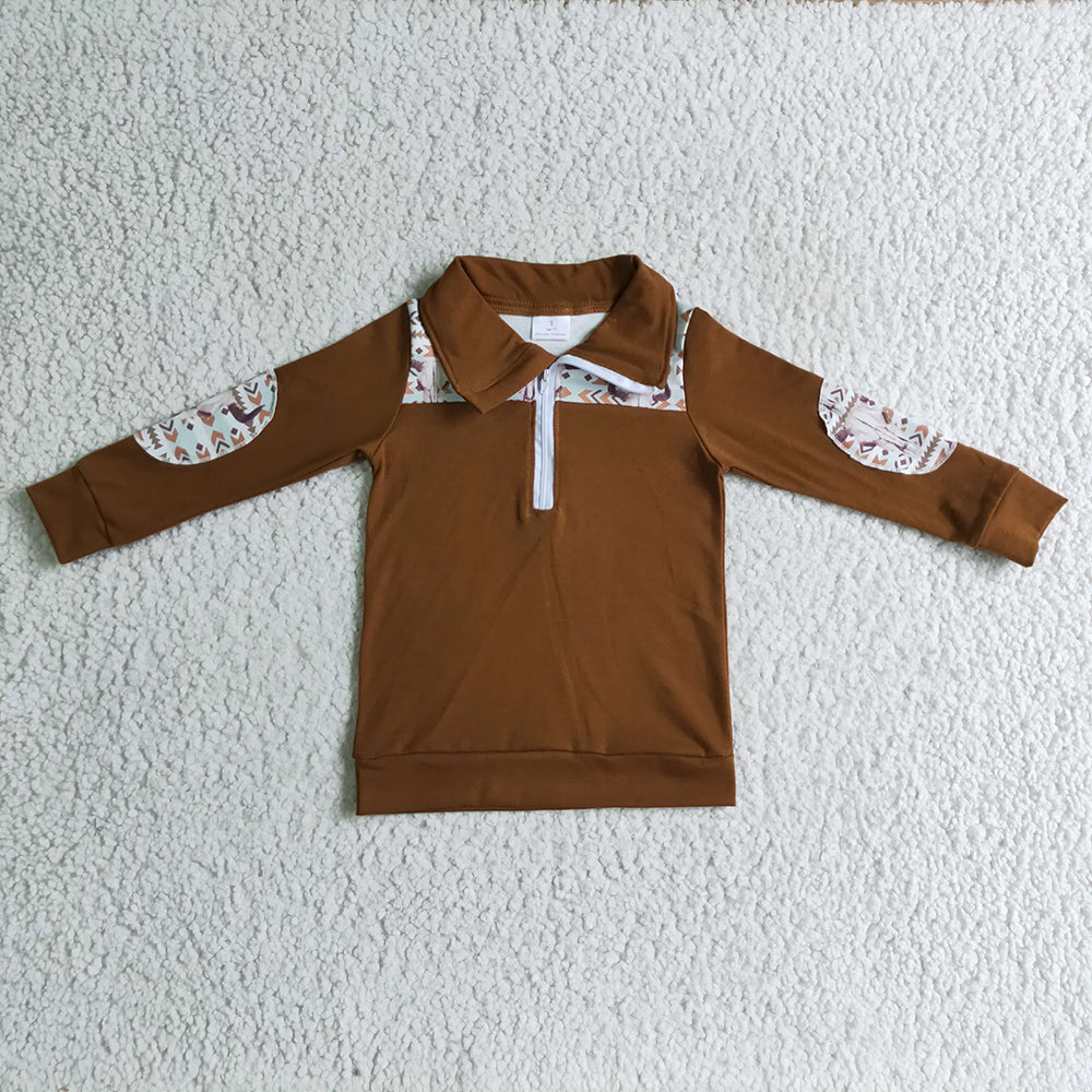 Baby boys western brown cow skull pullover tops