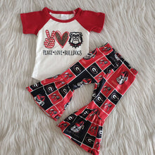 Load image into Gallery viewer, Baby girls peace love football red bell pants sets
