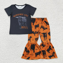 Load image into Gallery viewer, Baby Girls Black Cow Bell Western Pants clothes sets
