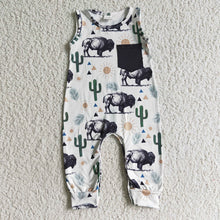 Load image into Gallery viewer, Baby boys cow western cactus rompers
