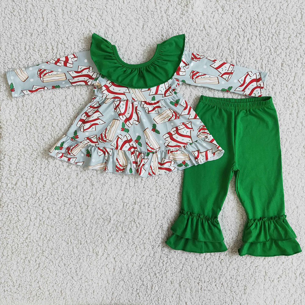 Girls Christmas cake bow pants sets