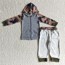 Load image into Gallery viewer, baby boys camo dinosaur hoodie zip top pants sets
