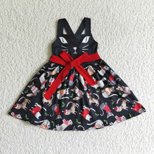 Load image into Gallery viewer, Baby girls cat cartoon black dresses
