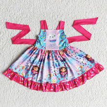 Load image into Gallery viewer, Baby girls cartoon cat twirl design knee length dresses
