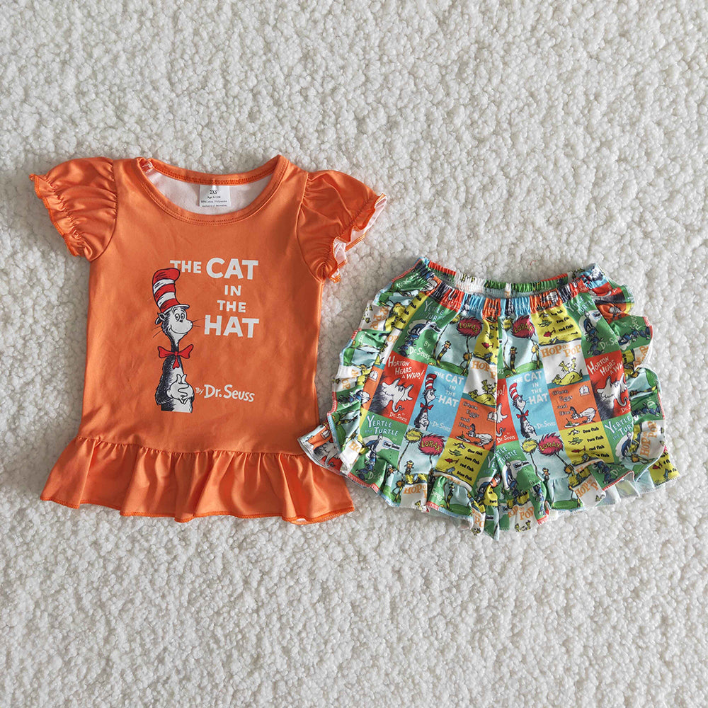 Summer reading orange shorts sets