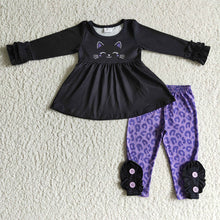 Load image into Gallery viewer, Baby girls Halloween cat purple leopard legging clothes sets
