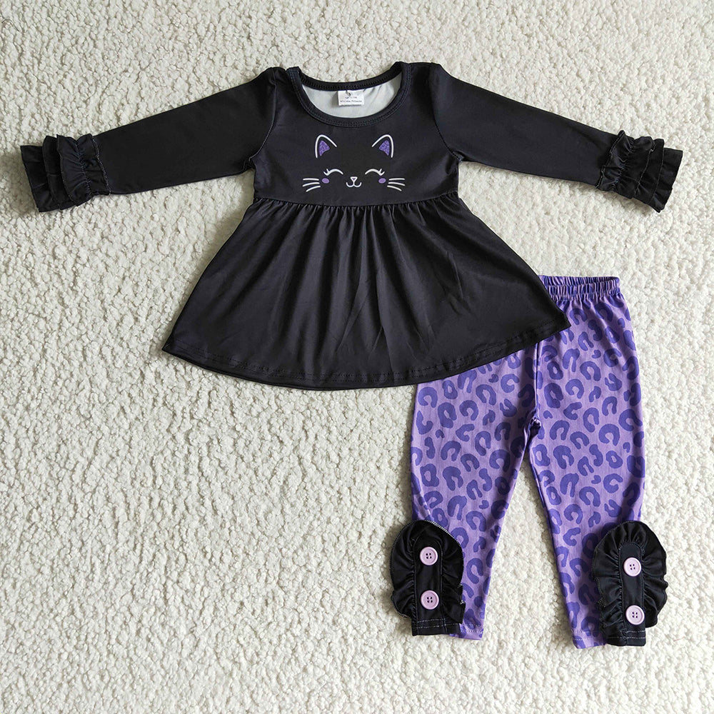 Baby girls Halloween cat purple leopard legging clothes sets