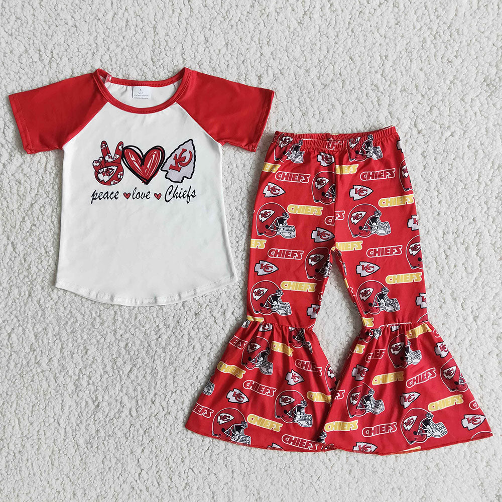 Baby girls team football short sleeve raglan bell pants sets