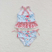 Load image into Gallery viewer, Baby Girls Blue Flowers Top Floral 2 Pieces Swimsuits
