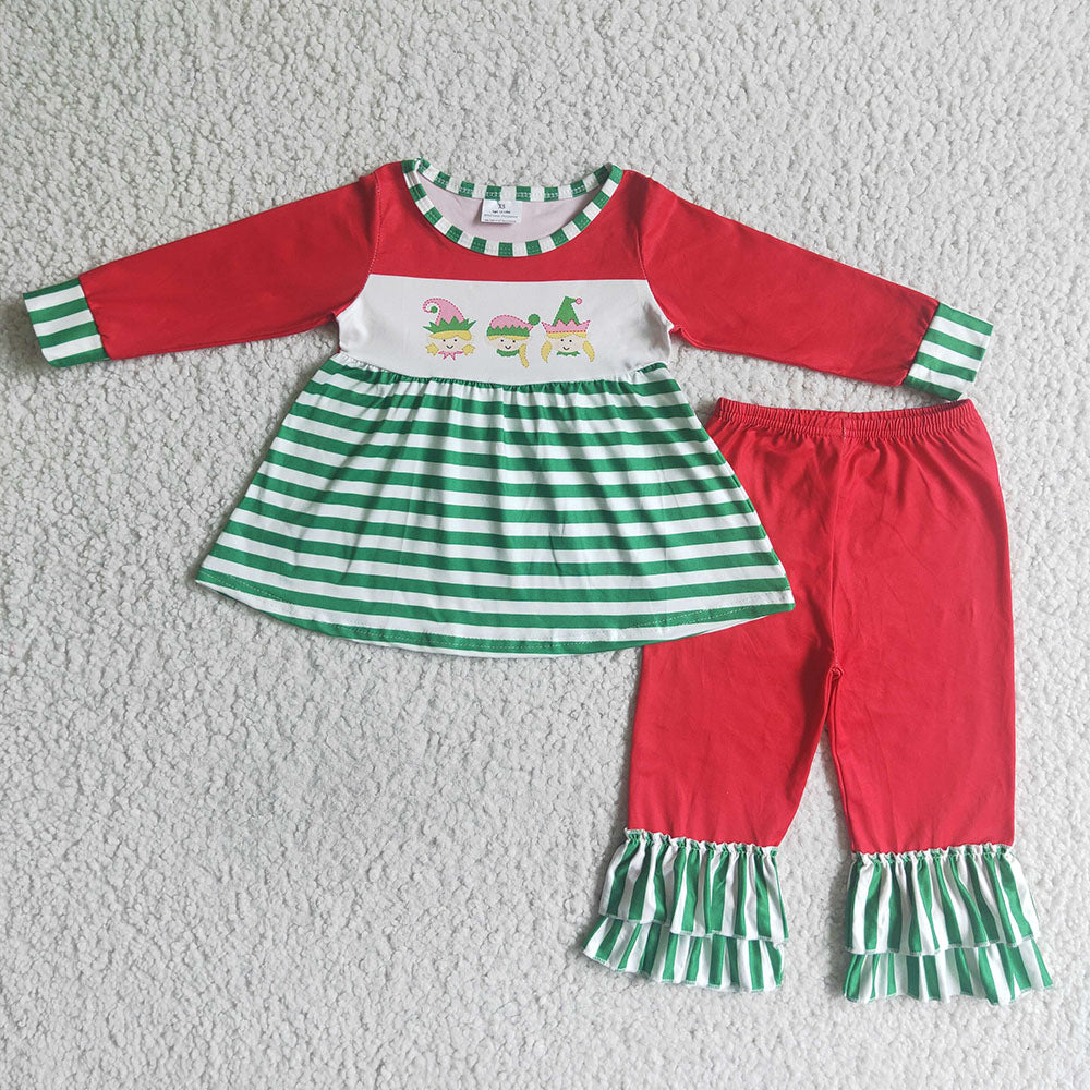 Baby girls Christmas green stripe pants clothes