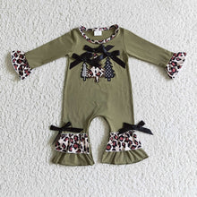 Load image into Gallery viewer, Baby girls Christmas tree leopard green rompers
