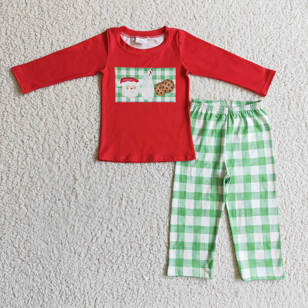 Baby boys Christmas santa milk plaid pants sets