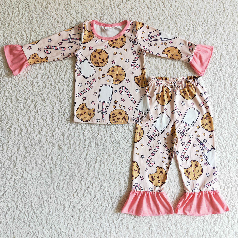 Christmas baby girls milk cookie holiday pajamas sets