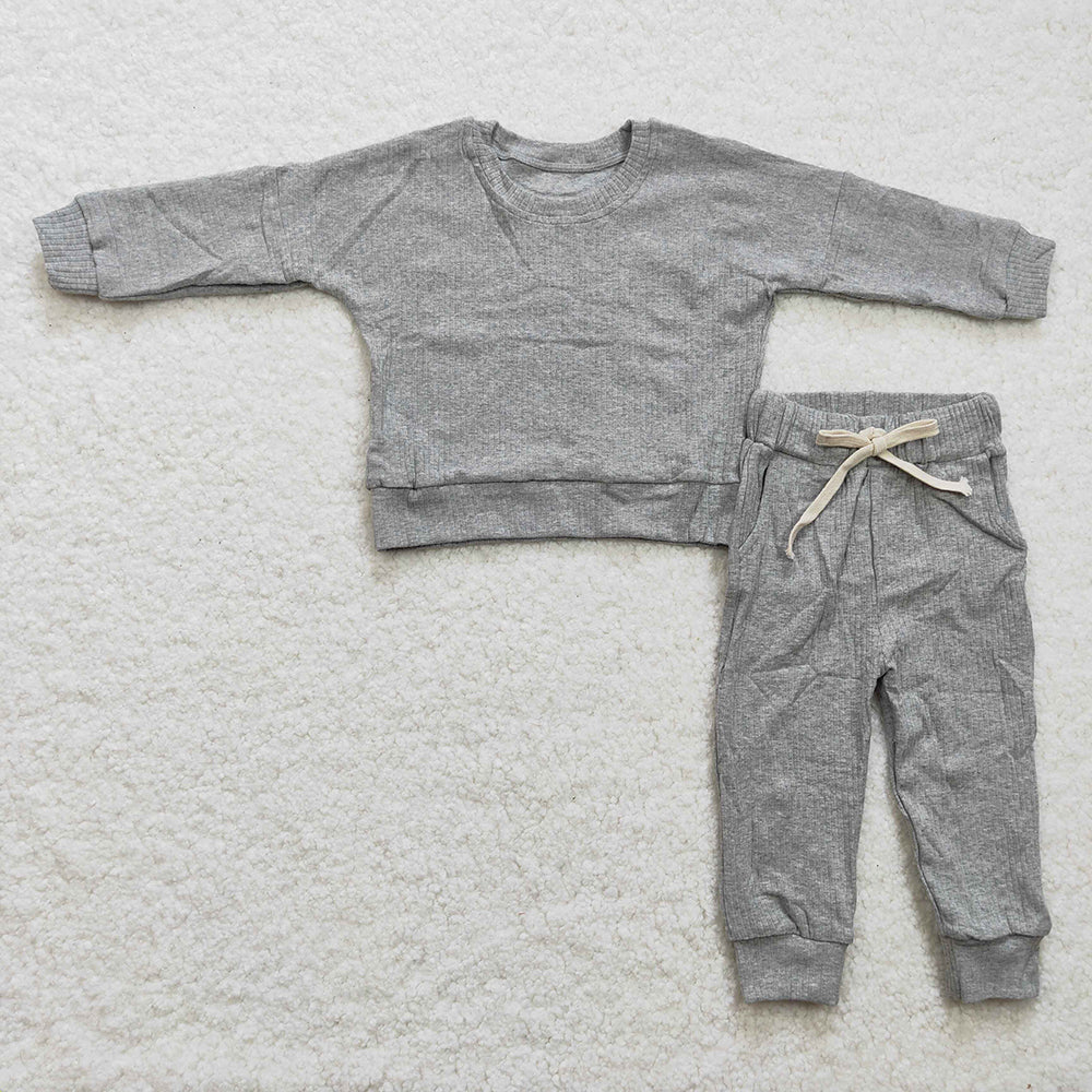 Baby Boys Grey Cotton Ribbed Spring Pants Sets