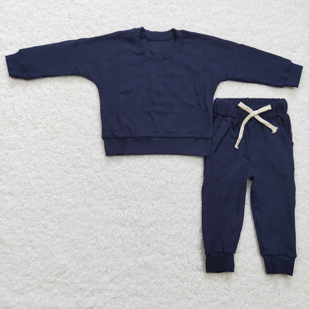 Baby Boys Navy Cotton Ribbed Spring Pants Sets