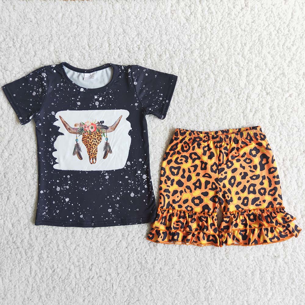 Heifer black T-shirt Leopard Shorts sets