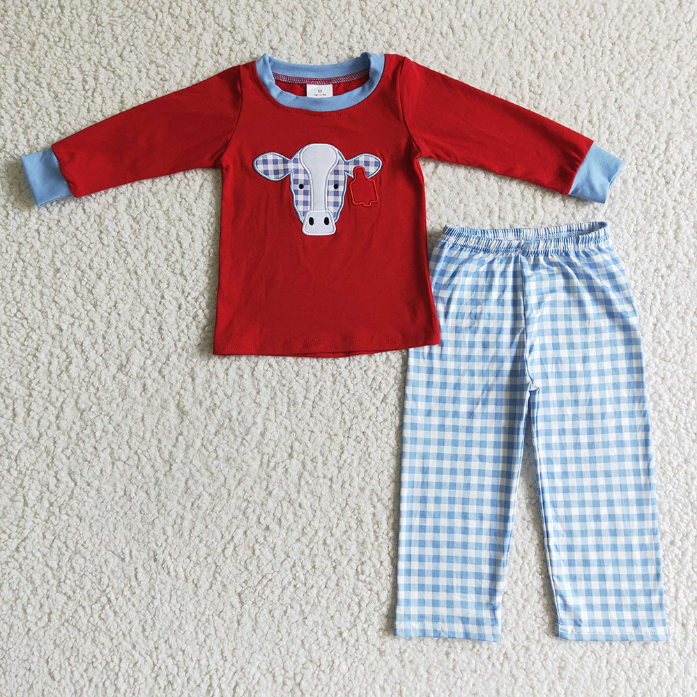 Baby boys red cow pants clothes sets