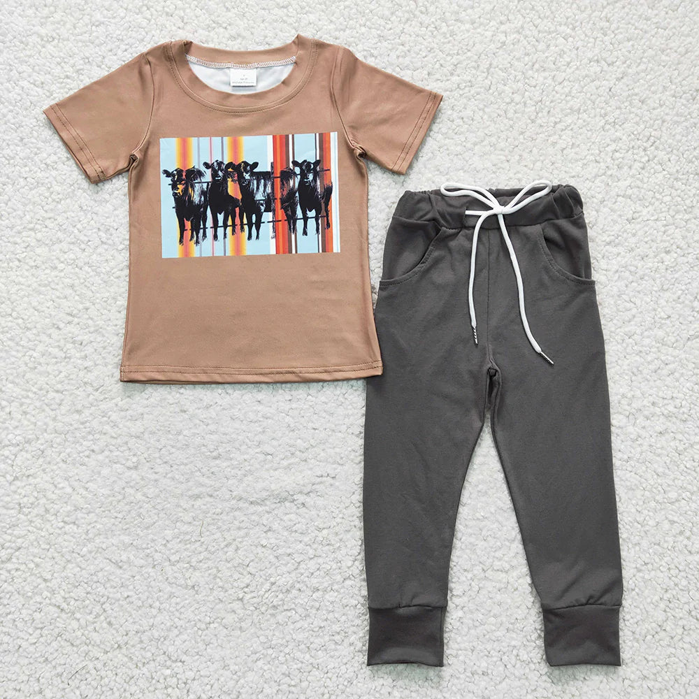 Baby Boys western Cows Tops Pants clothes sets