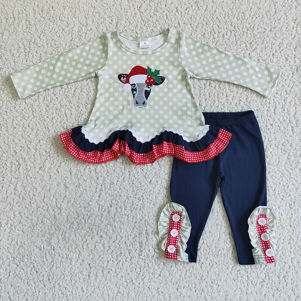 Baby girls Christmas cow tunic pants clothes sets