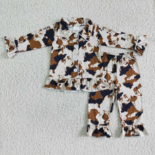 Load image into Gallery viewer, Baby Girls western cowhide print fall pajamas sleepsuits
