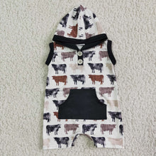 Load image into Gallery viewer, Baby boys cow hoodie western romper
