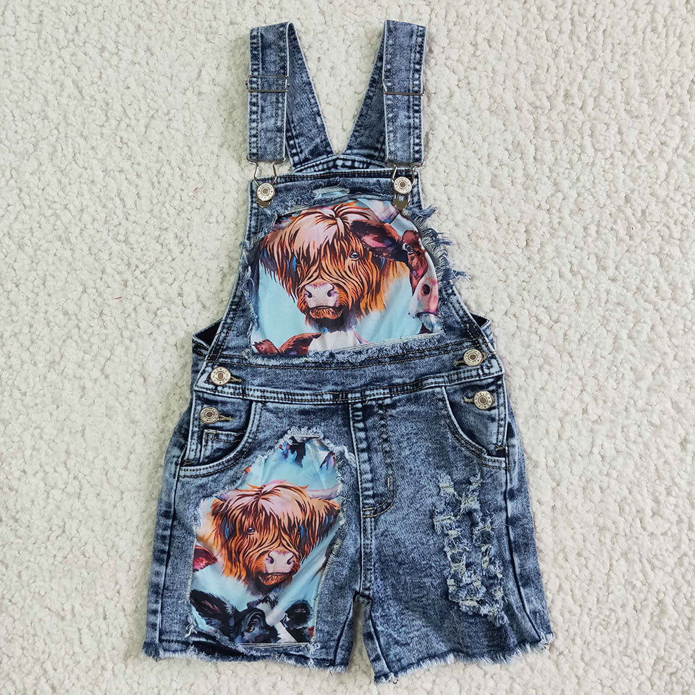 baby girls cow western denim summer shorts overalls