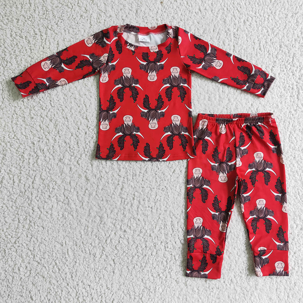 baby kids red cow pajamas clothing sets