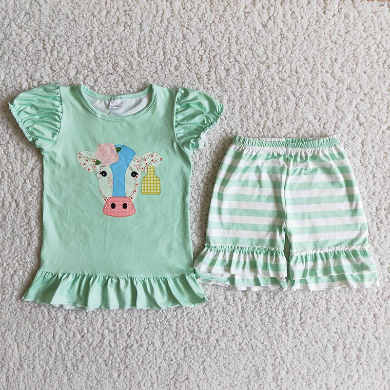 Heifer stripe exquisite ruffles Shorts sets