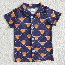 Load image into Gallery viewer, Baby Boys western button up navy cow shirts
