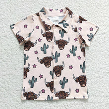Load image into Gallery viewer, Baby boys Summer Cow Cactus button up shirts
