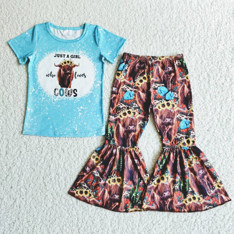A girl who loves cows baby children western bell pants clothing sets