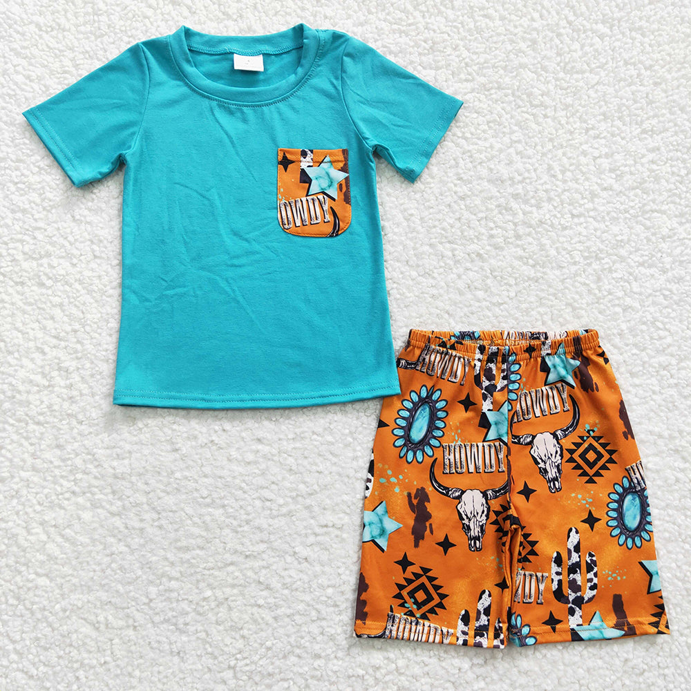 Baby Boys Summer Western Cow Pockets Shorts Sets