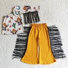 Load image into Gallery viewer, Baby girls cactus cow tassel western pants clothes sets
