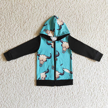 Load image into Gallery viewer, Baby kids hoodie cow western zip fall tops

