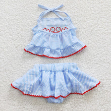 Load image into Gallery viewer, Baby Girls 2pcs Summer Crab Seersucker Bummie Sets
