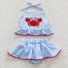 Load image into Gallery viewer, Baby Girls 2pcs Summer Crab Seersucker Bummie Sets
