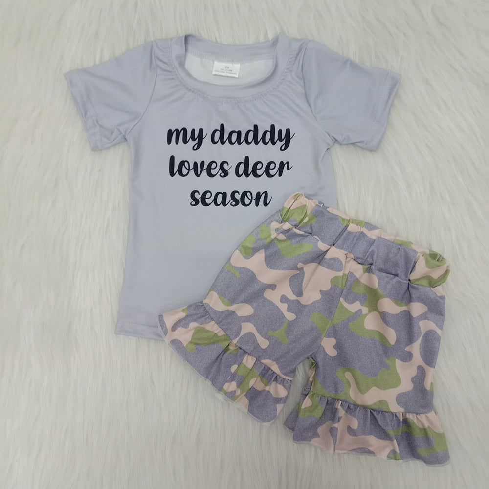 Letter T-shirt camouflage colour ruffles Shorts suit