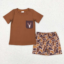 Load image into Gallery viewer, Baby Boys Brown Camo Deer Pocket Shirt Shorts Clothes Sets

