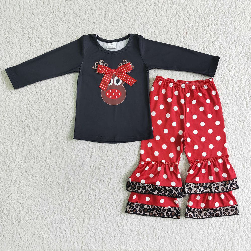 Baby girls Christmas Rudolph polka dots pants clothes sets