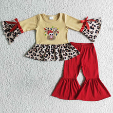 Load image into Gallery viewer, Baby girls Christmas deer red tunic pants clothes sets
