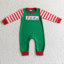 Load image into Gallery viewer, Baby boys Christmas green embroidery rompers
