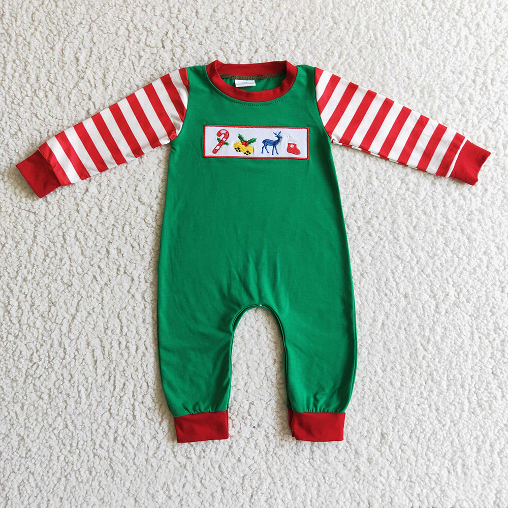 Baby boys Christmas green embroidery rompers