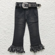 Load image into Gallery viewer, Baby Girls Black Tassel Denim Jeans(can choose belts here)
