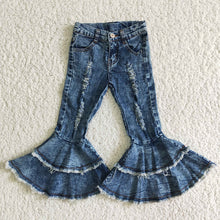 Load image into Gallery viewer, Denim double ruffle jeans pants
