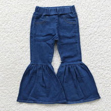 Load image into Gallery viewer, Baby Girls Blue Pocket Denim Bell Pants
