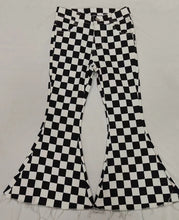 Load image into Gallery viewer, Baby Girls Black Checkered Bell Flare Denim Pants Jeans
