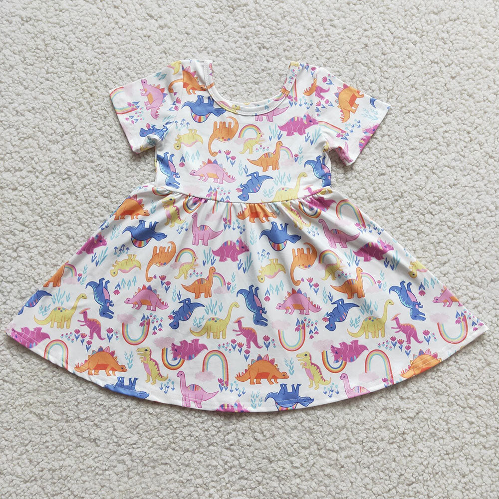 Dinosaur Rainbow Knee Length Dresses